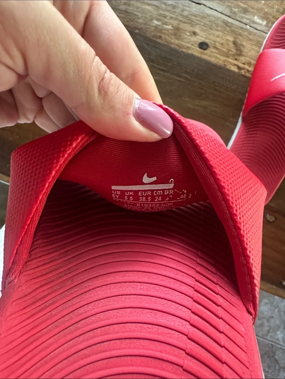 Nike Kids Red Slide Sandals with White Swoosh